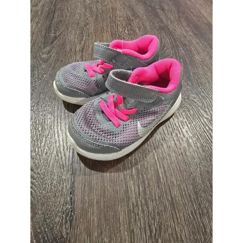 Nike Flex 2016 Run Toddler Girls Shoes Grey Pink 834285-006 Size 7C